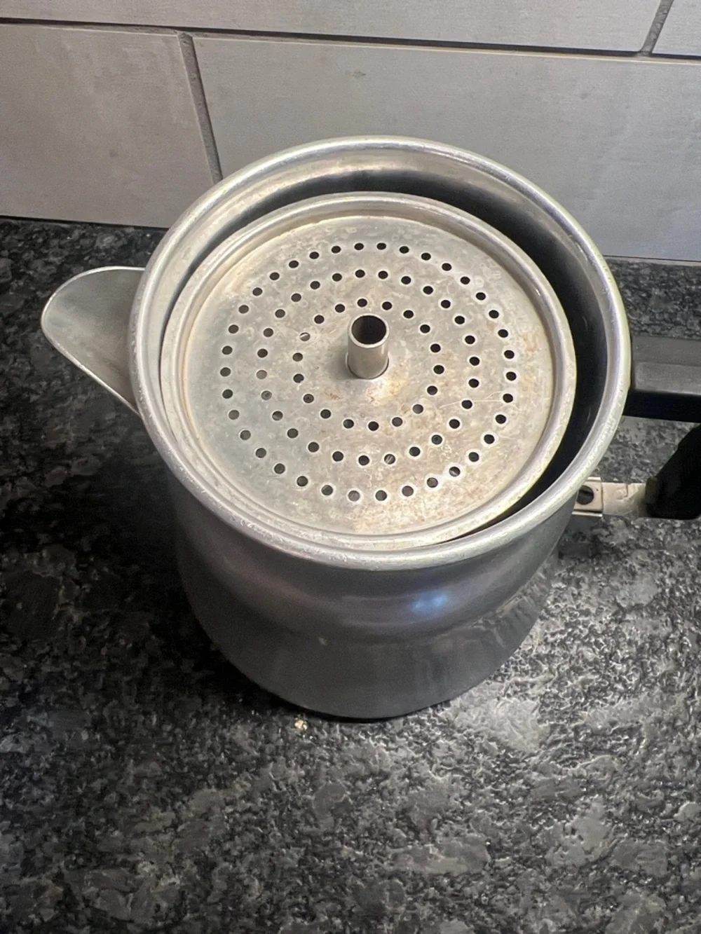 Wear Ever Aluminum Stovetop Coffee Percolator with Black Handle #3006. Camping